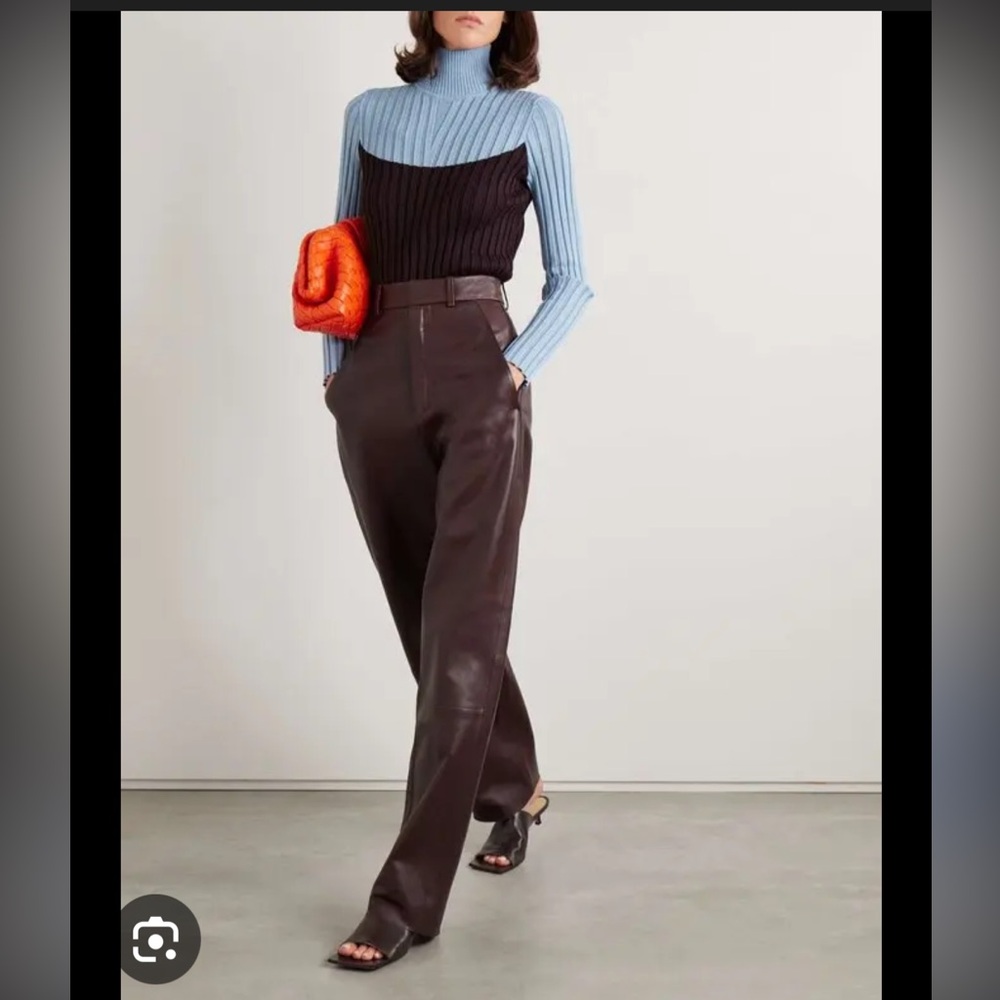 Tory Burch Two-Tone Knit Pointelle Ribbed Turtleneck Sweater